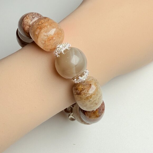 Phantom Quartz Barrel Bead Bracelet with Smoky Quartz - Picture 10 of 10